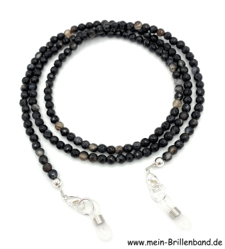 Preview: Brillenkette - Brillenband aus Edelsteinen facettierter Achat "schwarz"