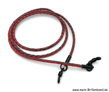 Brillenkette - Brillenband aus geflochtenem Leder "schwarz-rot"