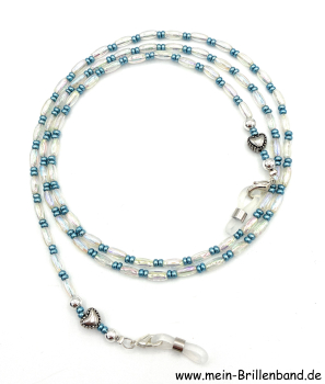 Preview: Brillenkette - Brillenband "weiß - türkisgrün"