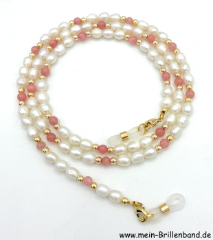 Preview: Brillenkette - Brillenband aus Süßwasserzuchtperlen und Jade
