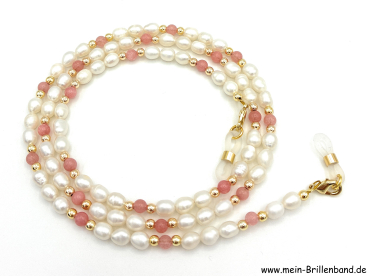 Brillenkette - Brillenband aus Süßwasserzuchtperlen und Jade