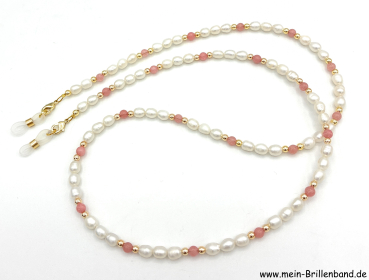 Preview: Brillenkette - Brillenband aus Süßwasserzuchtperlen und Jade