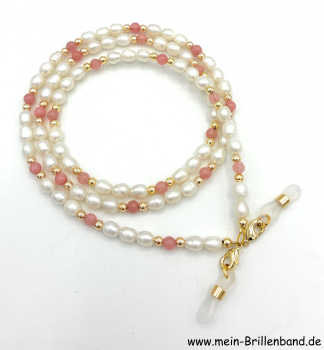Preview: Brillenkette - Brillenband aus Süßwasserzuchtperlen und Jade