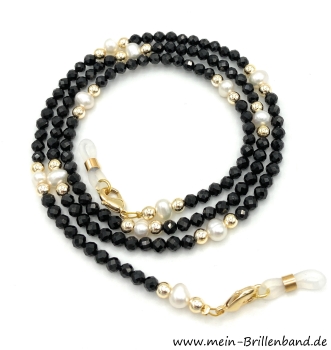 Brillenkette - Brillenband aus Edelsteinen "facettierten Spinell" und Zuchtperlen