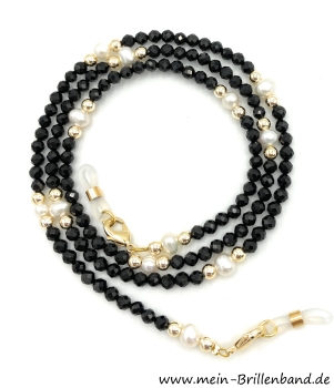 Brillenkette - Brillenband aus Edelsteinen "facettierten Spinell" und Zuchtperlen