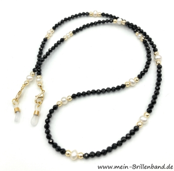 Brillenkette - Brillenband aus Edelsteinen "facettierten Spinell" und Zuchtperlen