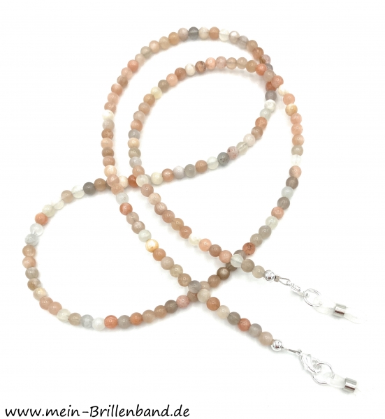 Brillenkette - Brillenband aus Mondstein- und Sonnenstein Edelsteinen "beige-weiß"