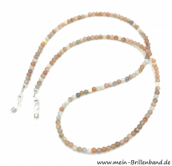 Brillenkette - Brillenband aus Mondstein- und Sonnenstein Edelsteinen "beige-weiß"
