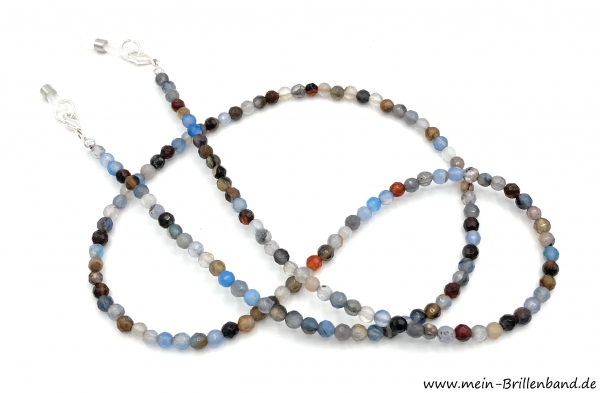 Brillenkette - Brillenband aus facettierten Edelsteinen Achat "beige-braun-blau"
