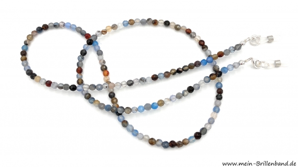 Brillenkette - Brillenband aus facettierten Edelsteinen Achat "beige-braun-blau"