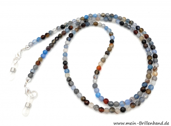 Brillenkette - Brillenband aus facettierten Edelsteinen Achat "beige-braun-blau"