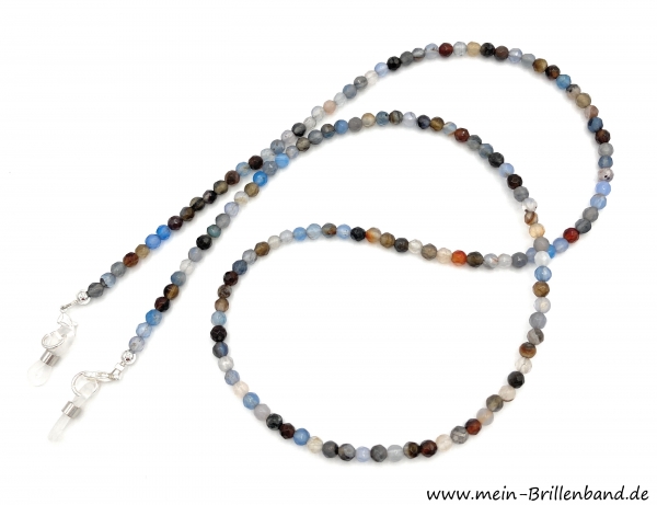 Brillenkette - Brillenband aus facettierten Edelsteinen Achat "beige-braun-blau"