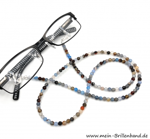 Brillenkette - Brillenband aus facettierten Edelsteinen Achat "beige-braun-blau"