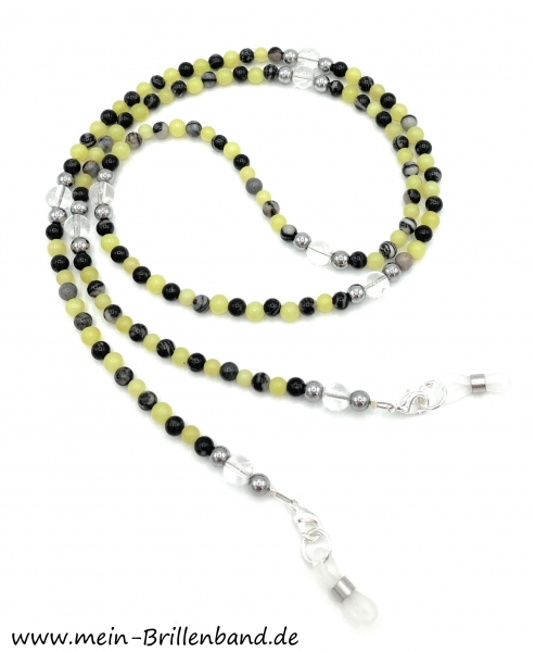 %Brillenkette - Brillenband aus Edelsteinen Jaspis- Jade "gelb-schwarz"