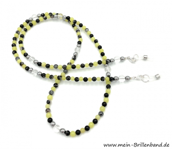 %Brillenkette - Brillenband aus Edelsteinen Jaspis- Jade "gelb-schwarz"