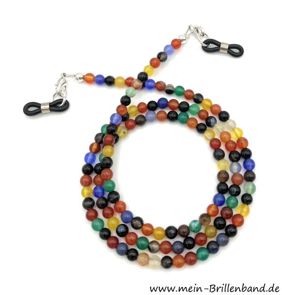 %Brillenkette - Brillenband aus Edelsteinen Achat "schwarz-bunt" 60cm