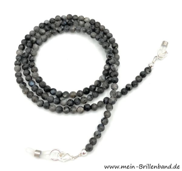 Brillenkette - Brillenband aus Edelsteinen Larvikit / schwarzer Lapradorit "schwarz-grau"