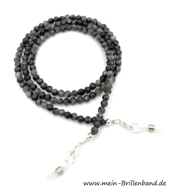 Brillenkette - Brillenband aus Edelsteinen Larvikit / schwarzer Lapradorit "schwarz-grau"