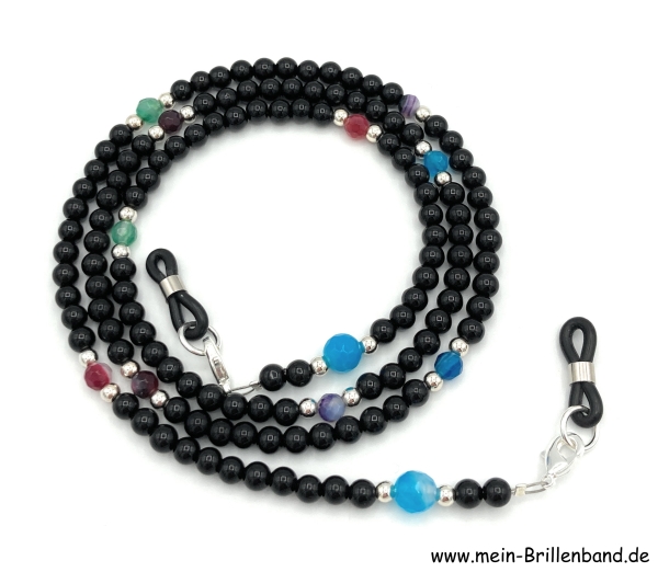 Brillenkette - Brillenband aus Edelsteinen Onyx-Achat "schwarz-bunt"