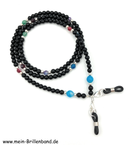 Brillenkette - Brillenband aus Edelsteinen Onyx-Achat "schwarz-bunt"
