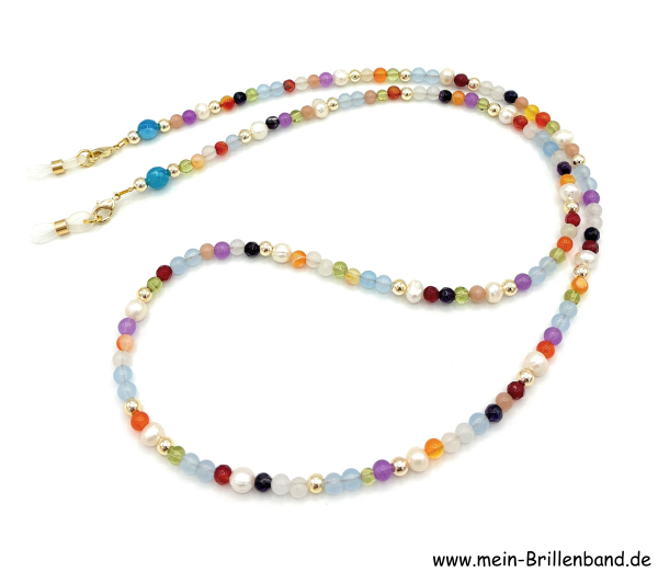 Brillenkette - Brillenband aus Edelsteinen & Zuchtperlen "mehrfarbig"