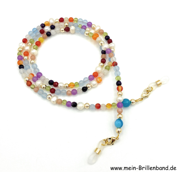 Brillenkette - Brillenband aus Edelsteinen & Zuchtperlen "mehrfarbig"
