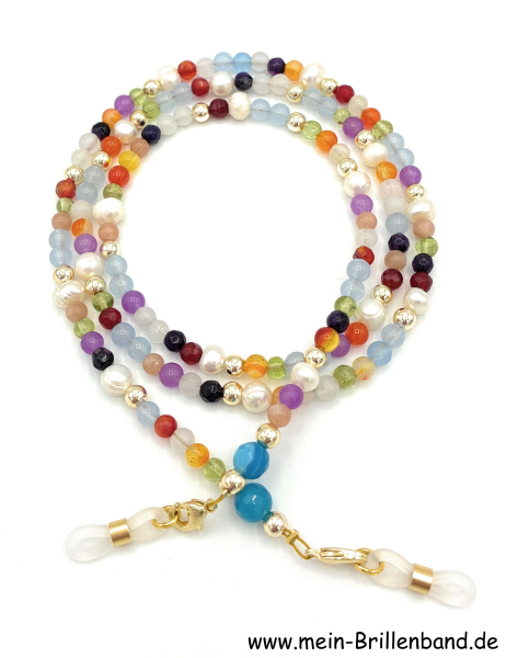 Brillenkette - Brillenband aus Edelsteinen & Zuchtperlen "mehrfarbig"