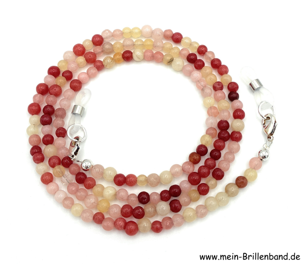 Brillenkette - Brillenband aus Edelsteinen Jade "rot - rosa"
