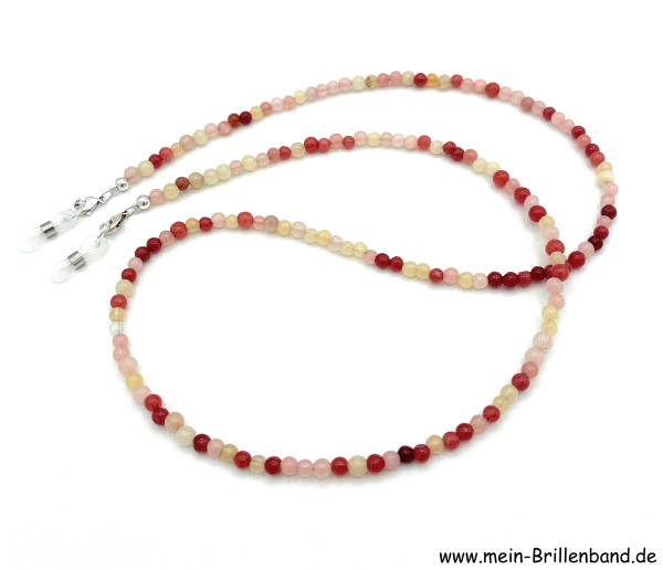 Brillenkette - Brillenband aus Edelsteinen Jade "rot - rosa"