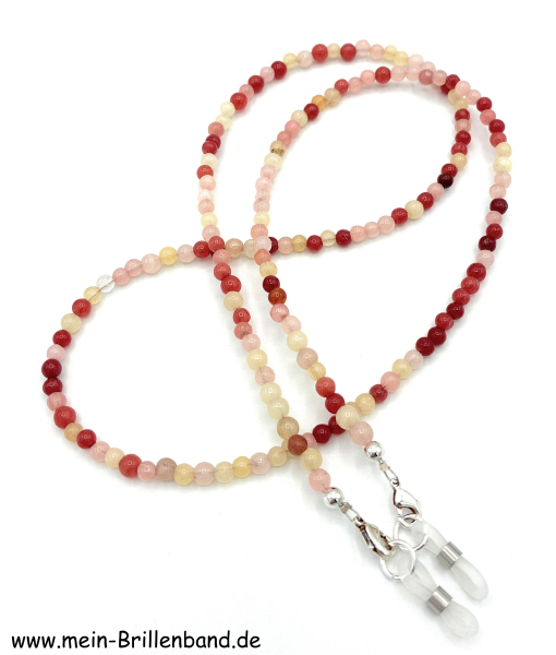 Brillenkette - Brillenband aus Edelsteinen Jade "rot - rosa"