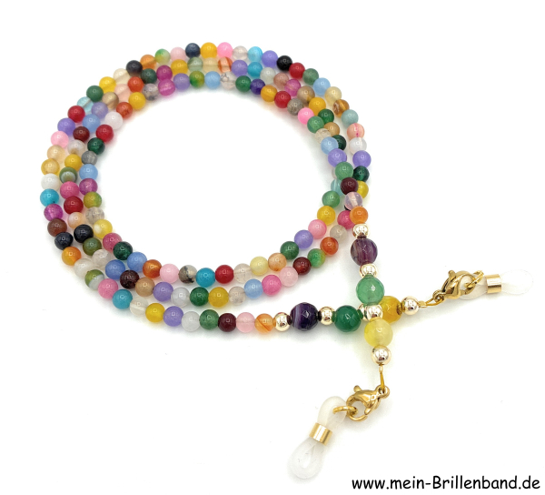 Brillenkette - Brillenband aus Edelsteinen Jade - Achat "bunt"