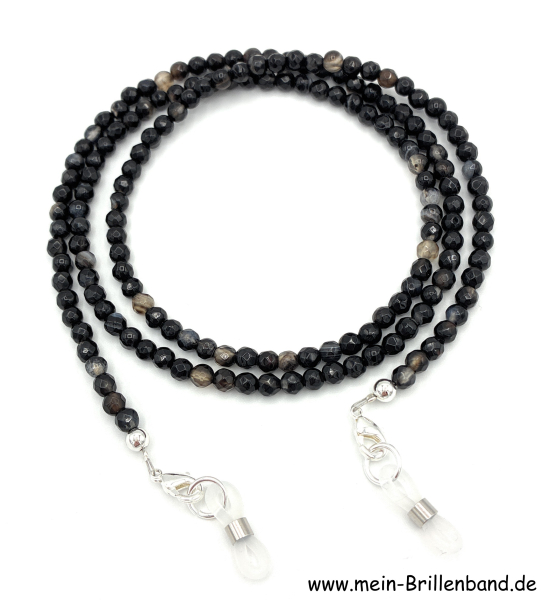 Brillenkette - Brillenband aus Edelsteinen facettierter Achat "schwarz"
