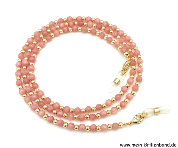 Brillenkette - Brillenband aus Edelsteinen Jade "koralle"