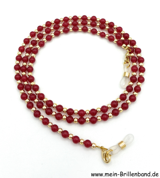Brillenkette - Brillenband aus Edelsteinen Jade "rot"