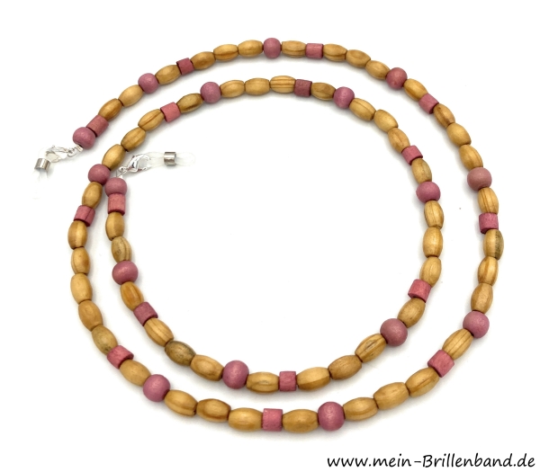 %Brillenkette - Brillenband aus Holzperlen "braun-rosa"