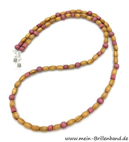 %Brillenkette - Brillenband aus Holzperlen "braun-rosa"