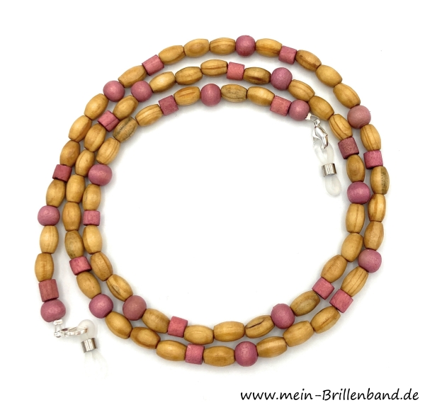 %Brillenkette - Brillenband aus Holzperlen "braun-rosa"