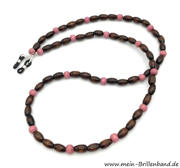 Brillenkette - Brillenband aus Holzperlen "braun-rosa"