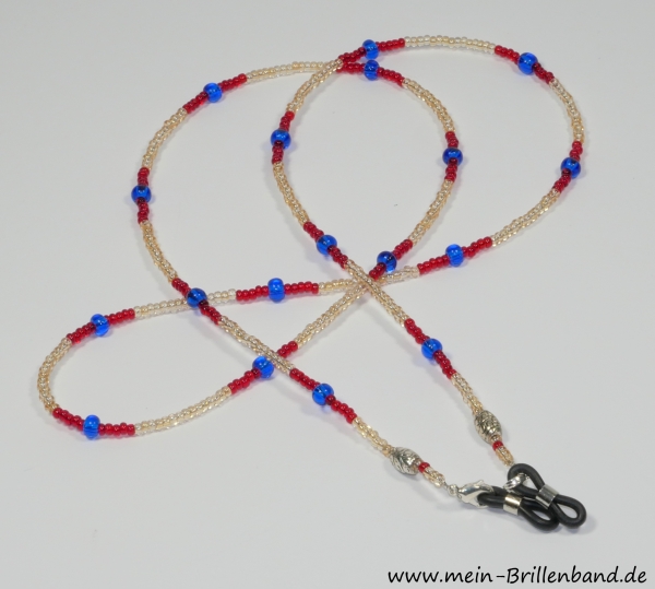 %Brillenkette - Brillenband "Pfirsich-Rot-Blau"