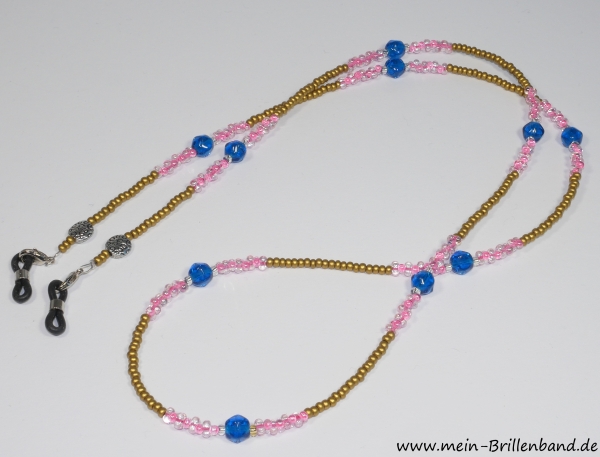 %Brillenkette - Brillenband "gold-orchidee-blau"