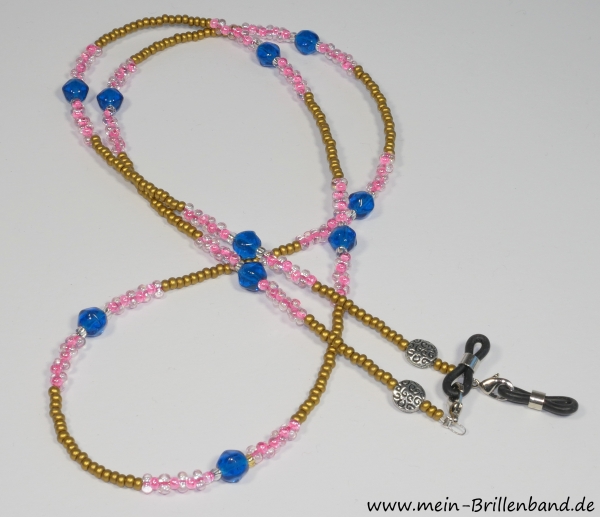 %Brillenkette - Brillenband "gold-orchidee-blau"