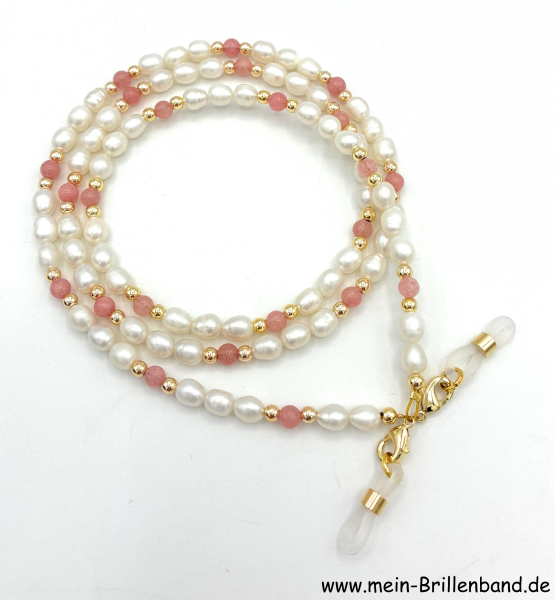Brillenkette - Brillenband aus Süßwasserzuchtperlen und Jade