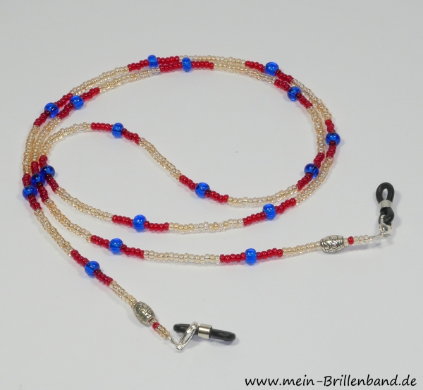 %Brillenkette - Brillenband "Pfirsich-Rot-Blau"