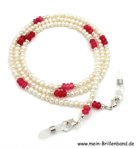 Brillenkette - Brillenband aus Süßwasserzuchtperlen und Jade