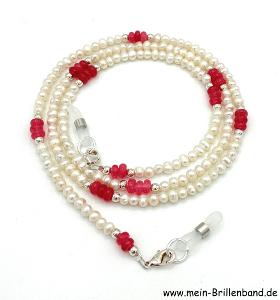 Brillenkette - Brillenband aus Süßwasserzuchtperlen und Jade