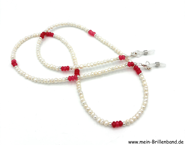 Brillenkette - Brillenband aus Süßwasserzuchtperlen und Jade