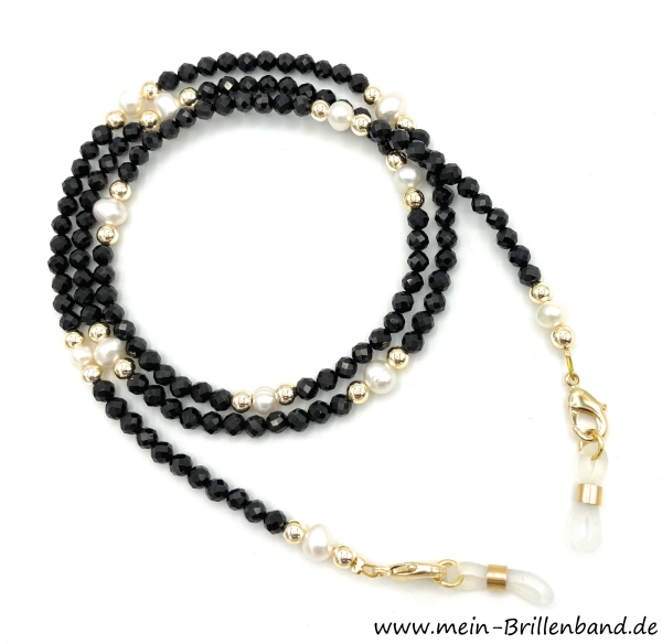 Brillenkette - Brillenband aus Edelsteinen "facettierten Spinell" und Zuchtperlen