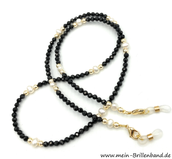 Brillenkette - Brillenband aus Edelsteinen "facettierten Spinell" und Zuchtperlen
