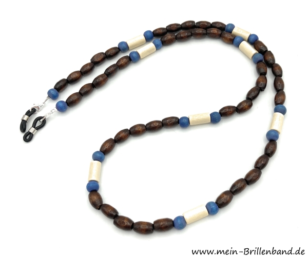 Brillenkette - Brillenband aus Holzperlen "braun-blau-beige"